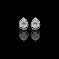 1.85 Teardrop Elegant Pear Cut Lab Diamond Halo Stud Designer Earrings in White Gold