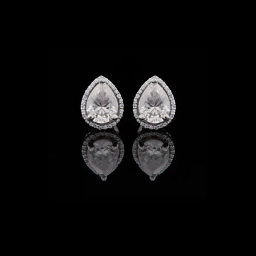 1.85 Teardrop Elegant Pear Cut Moissanite Diamond Halo Stud Designer Earrings in White Gold