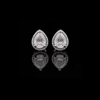 Pear Cut Moissanite Double Drop Earring Set with Textured Multi Tier Setting