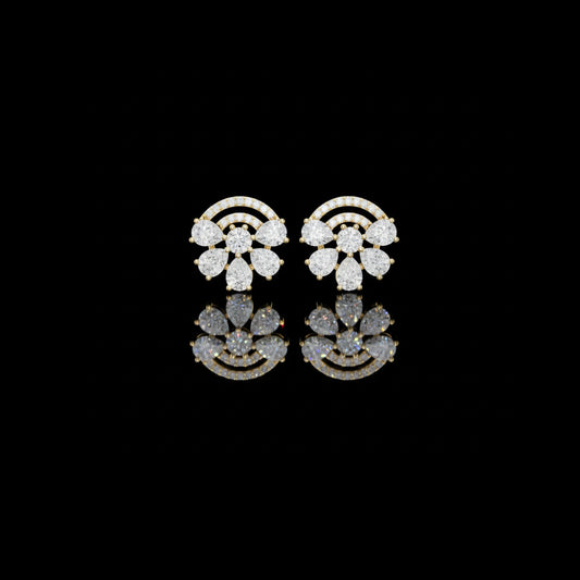 0.33 CT Art Deco Inspired Fan Shaped Moissanite Diamond Cluster Stud Earrings