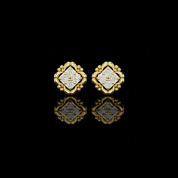 0.52 TCW Ornate Moissanite Diamond Stud Earrings in Sculpted Gold with Floral Beaded Frame