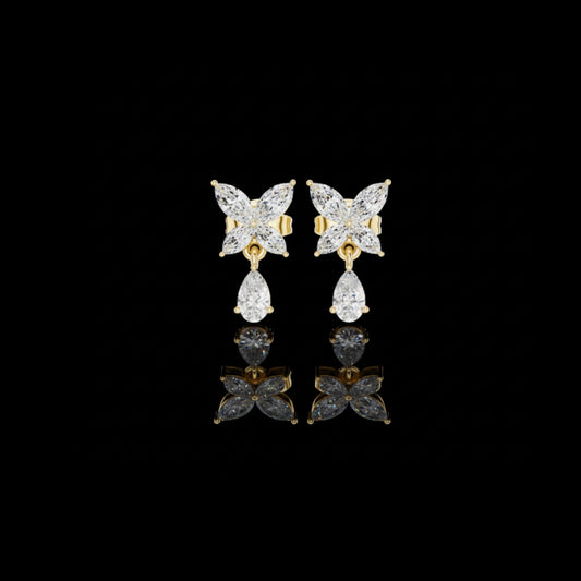 Butterfly Pear Lab Diamond Drop Earrings with Marquise Accents