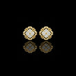 Sculpted Ornate Round Lab Diamond Stud Earrings with Floral Beaded Frame