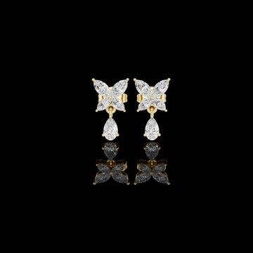 Butterfly Pear Moissanite Diamond Drop Earrings with Marquise Accents