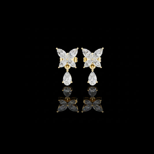 0.31 CT Modern Moissanite Pear Cut Butterfly Drop Diamond Earrings with Marquise Accents