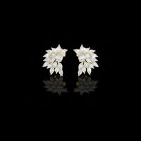 Floral Marquise Cut Moissanite Diamond Cluster Stud Earrings with Leaf Inspired Design