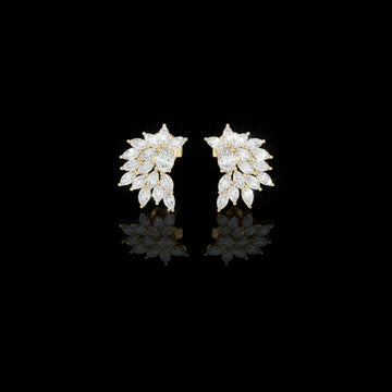 Floral Marquise Cut Moissanite Diamond Cluster Stud Earrings with Leaf Inspired Design