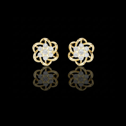 Floral Interwoven Knot Design Round Cut Lab Diamond Stud Earrings