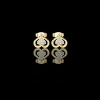 Clover Motif Round Moissanite Diamond Earrings Three Stone Open Loop Heart Studs