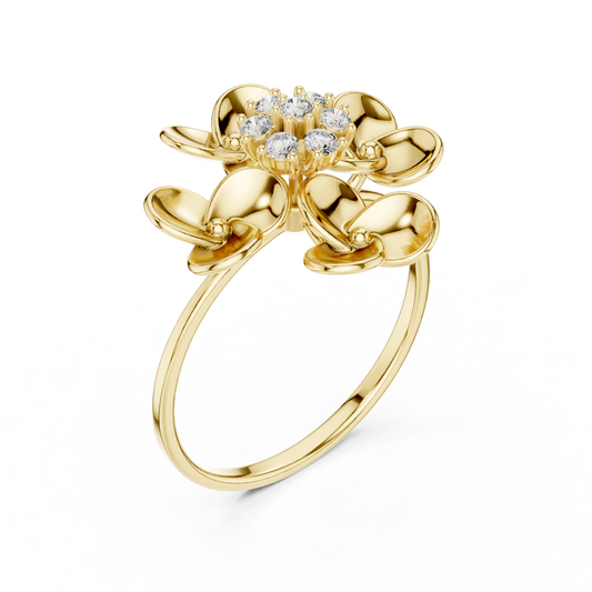 Floral Moissanite Diamond Cluster Ring with Sculpted Petal Design