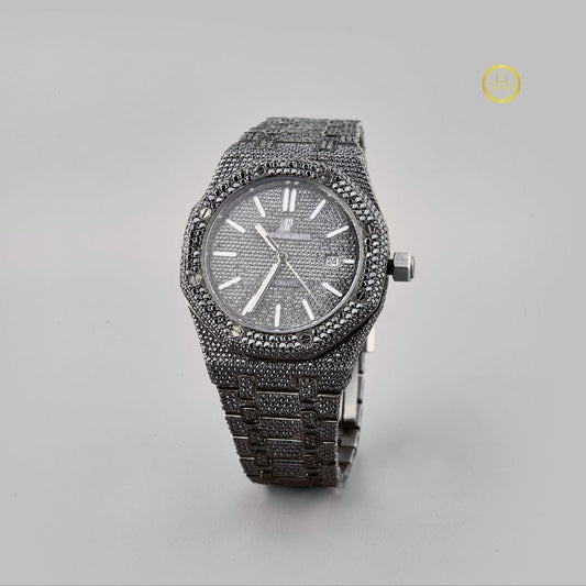 Full Iced Out Black Diamond Watch with Pavé Dial & Black Diamond Bezel