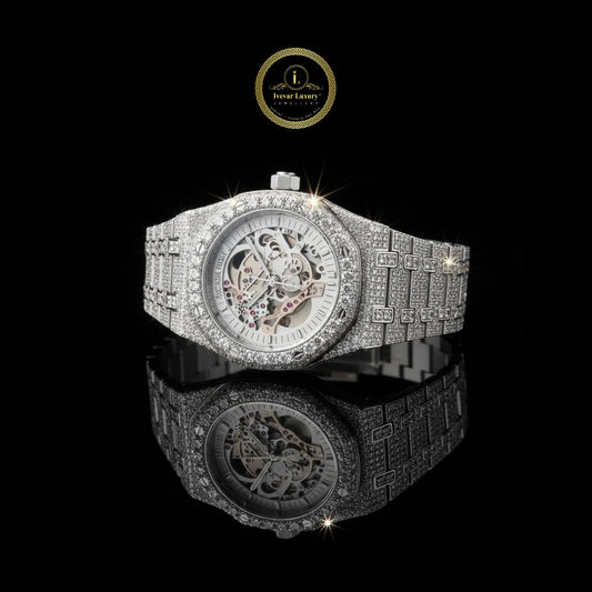 Luxury Skeleton Watch Iced Out Design With Roman Dial by Ivevar