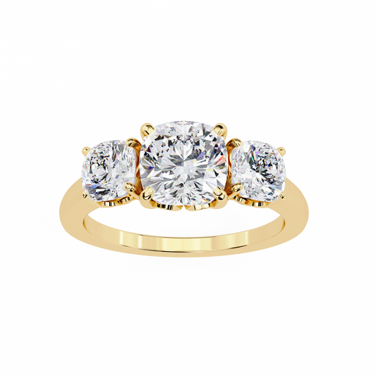 Cushion Three Stone Lab Diamond Engagement Ring For Her