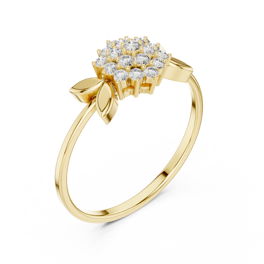 Floral Cluster Round Moissanite Diamond Leaf Engagement Ring