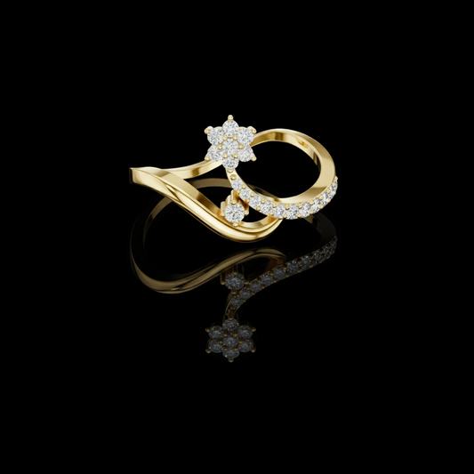 Floral Moissanite Diamond Bypass Pave Band Ring with Round Cluster