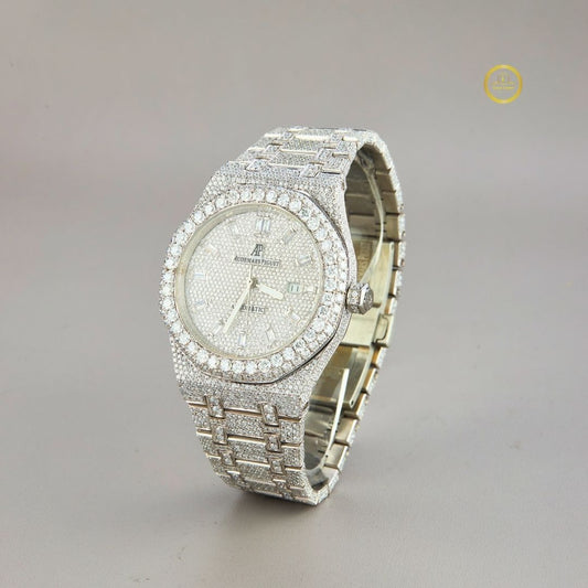 Full Iced Out White Gold Moissanite Diamond Watch with Baguette Dial