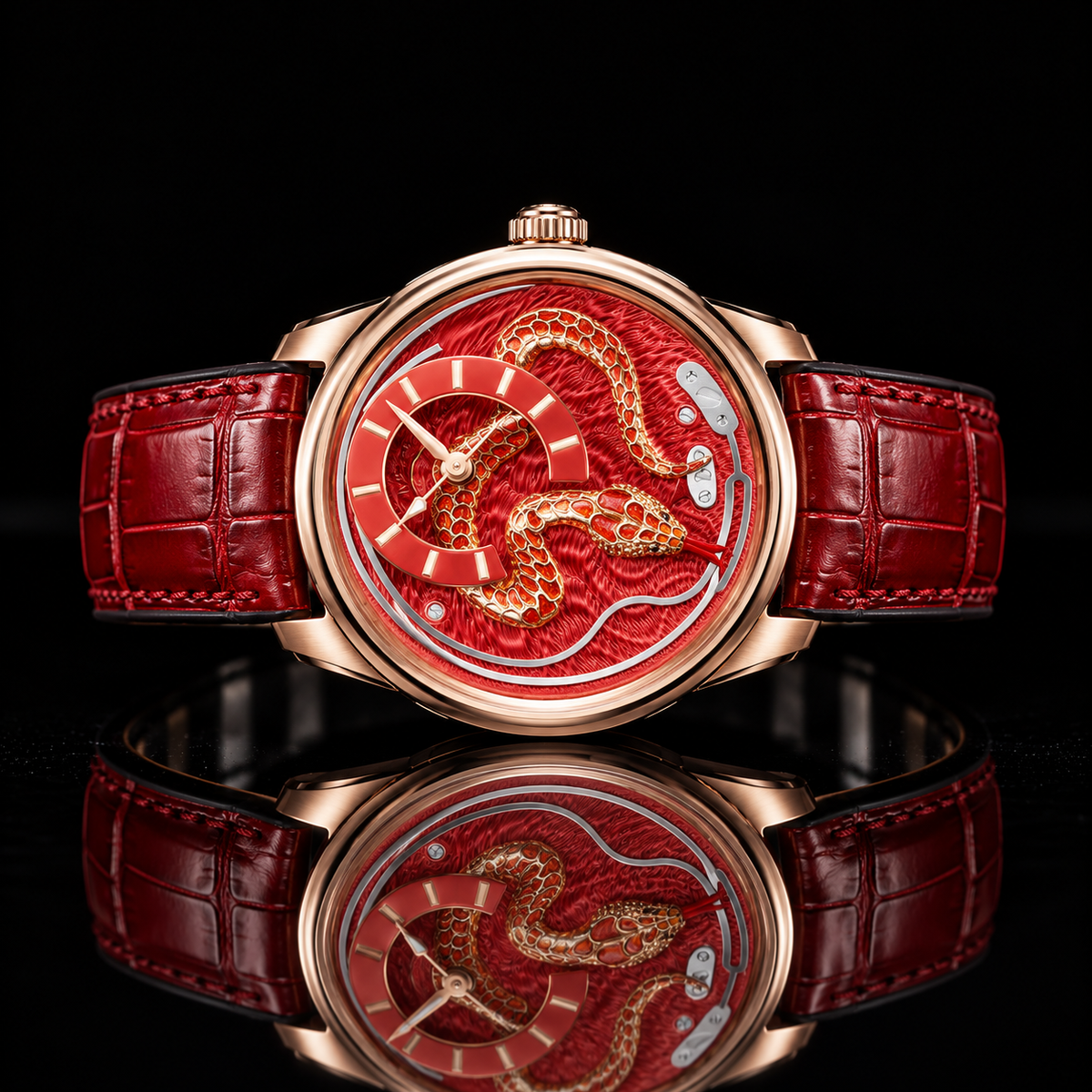 Craftmanship Series Red Enamel Chiming Snake Limited Edition Automatic Watch
