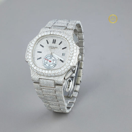 Full Iced Out Diamond Chronograph Watch with Pave Dial & Diamond Band