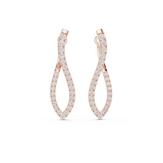 Twisted Wishbone Hoop Round Cut Moissanite Diamond Stud Earrings Asymmetrical Wave