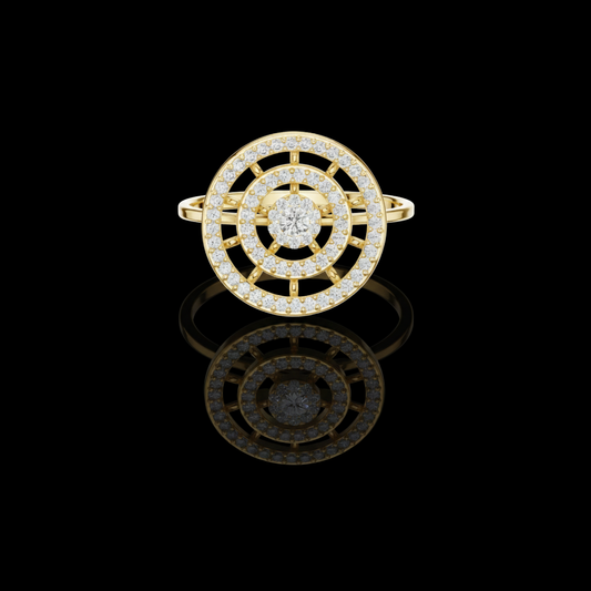 0.041 CT Radiant Halo Concentric Moissanite Diamond Ring With Multi-Layered Circle Design