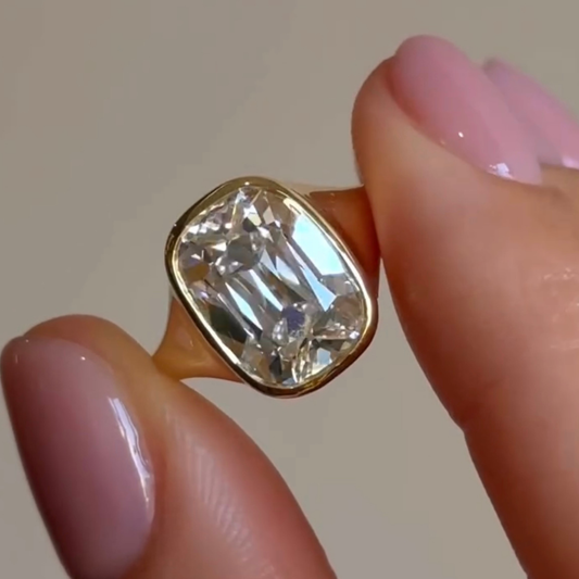 Cushion Lab Grown Bezel Ring With Thick Band Solitaire Ring