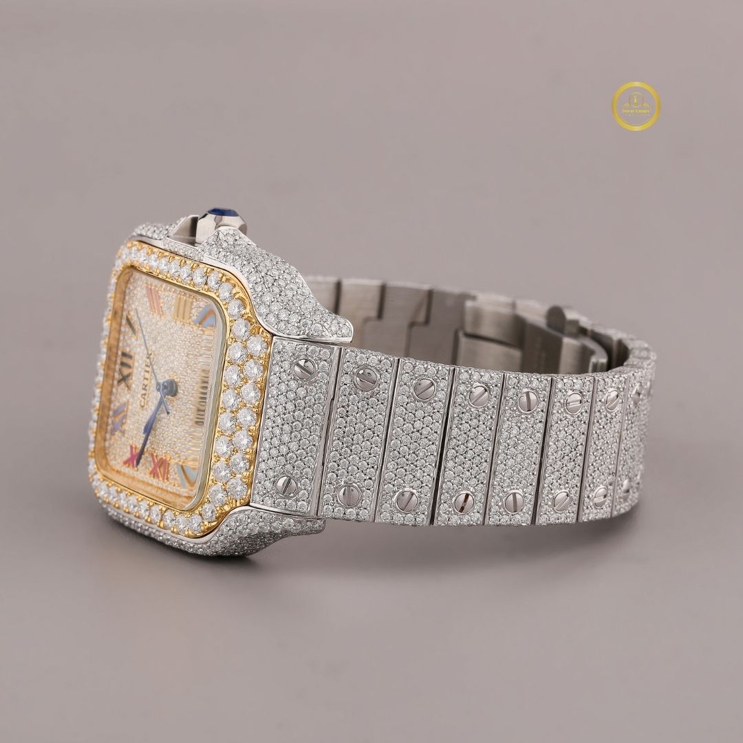 Classic Square Dial Lab-Grown Diamond Watch with Roman Numeral Dial, Iced Bezel, and Refined Luxury Finish By Ivevar - View 3