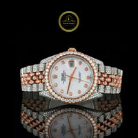 Full Iced Out Two-Tone Calendar Watch with White MOP Dial & Diamond Markers