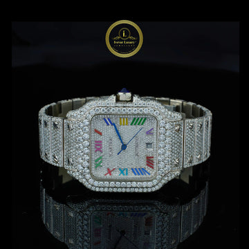 Luxury diamond-encrusted watch with colorful face 