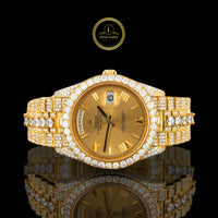Yellow Gold Calendar Watch with Round Diamond Bracelet & Diamond Bezel