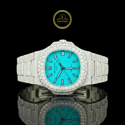 Luxury diamond-encrusted watch with turquoise face 