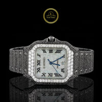 Full Iced Out Black Rhodium Square Watch with Diamond Dial & Roman Numerals