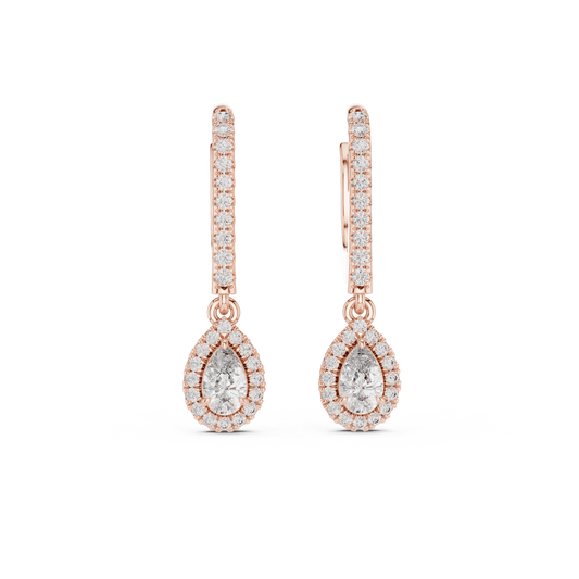 Bright Pear Cut Lab Diamond Drop Earrings Premium Halo Dangle Jewelry