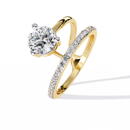 Round Moissanite Diamond Bypass Pave Solitaire Anniversary Ring