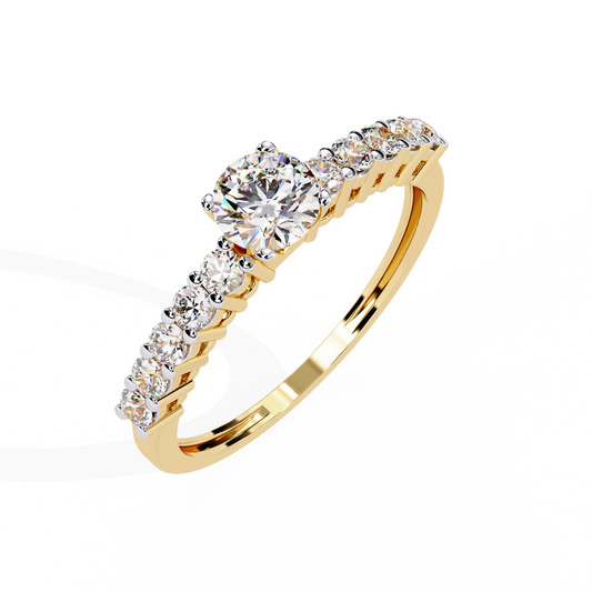 Round Cut Moissanite Diamond Engagement Ring With Diamond Band