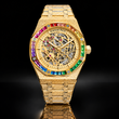 Luxury Rainbow Bezel Skeleton Watches in Gold & Silver Sets