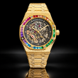 Luxury Rainbow Bezel Skeleton Watches in Gold & Silver Sets