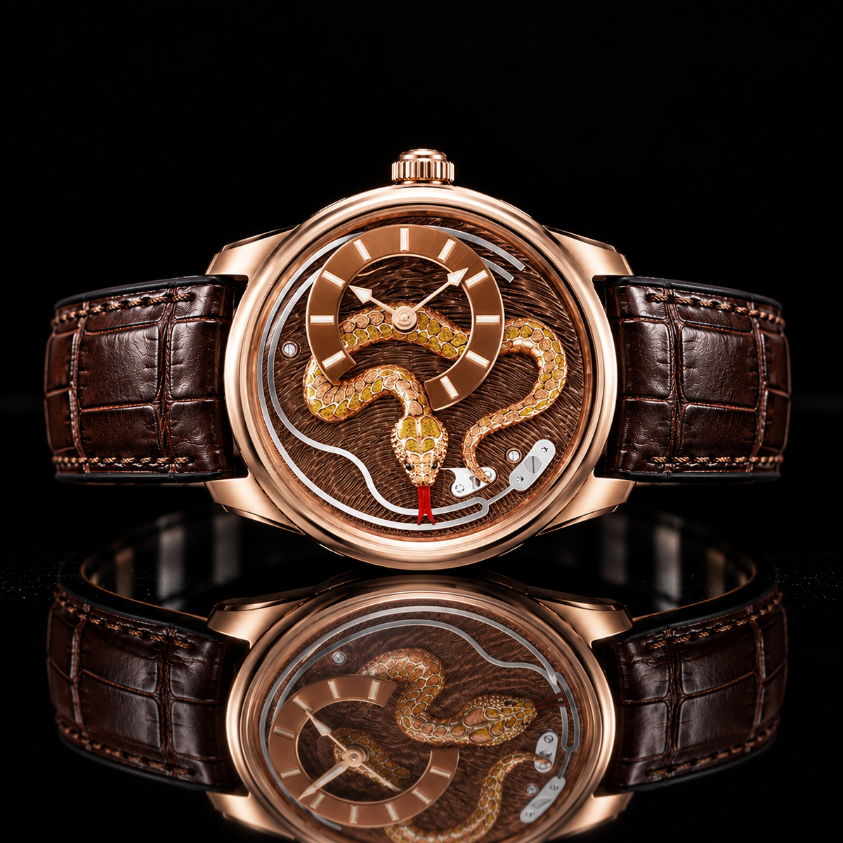 Craftmanship Series Rose Gold Enamel Chiming Snake Limited Edition Automatic Watch