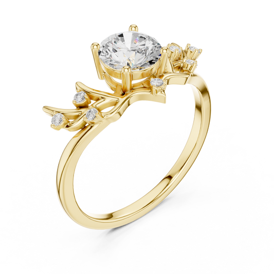 Round Cut Nature Inspired Moissanite Diamond Engagement Ring