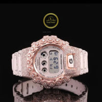 Half Iced Out Diamond Digital Watch with White Resin Strap
