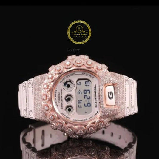 Half Iced Out Diamond Digital Watch with White Resin Strap