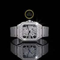Round Cut Diamond Bezel Skeleton Square Style Watch with Screw Link Bracelet