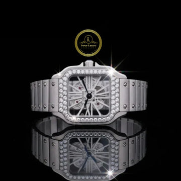 Round Cut Diamond Bezel Skeleton Square Style Watch with Screw Link Bracelet