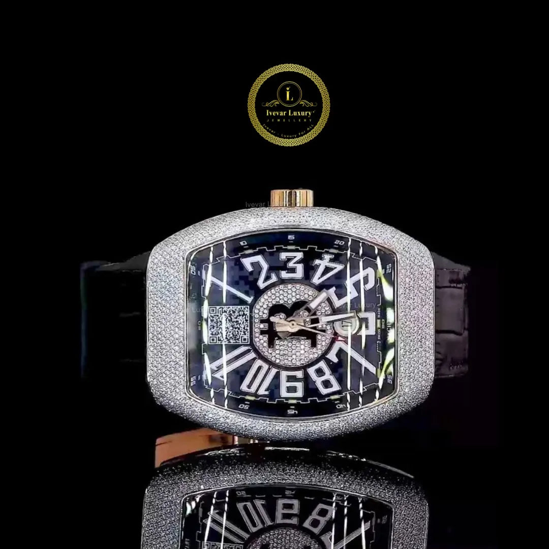 Skeleton Watch with Oversized Arabic Dial With Leather Strap