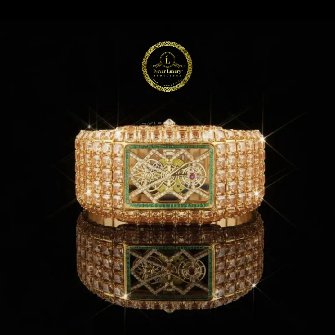 Regal Horizon Gold Diamond Watch with baguette Detailing A Fusion of Royal Brilliance and Modern Precision