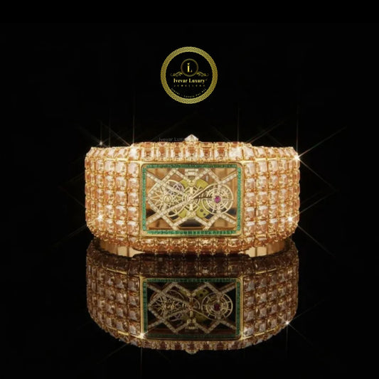 Regal Horizon Gold Diamond Watch with baguette Detailing A Fusion of Royal Brilliance and Modern Precision