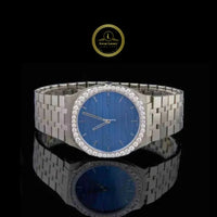 Round Cut Diamond Bezel Blue Dial Dress Watch with Multi-Link Bracelet