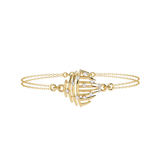 Round Cut Moissanite Diamond Curved Motif Double Chain Bracelet