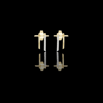 Dual Bar Round Moissanite Diamond Pavé Drop Stud Earrings with Linear Design