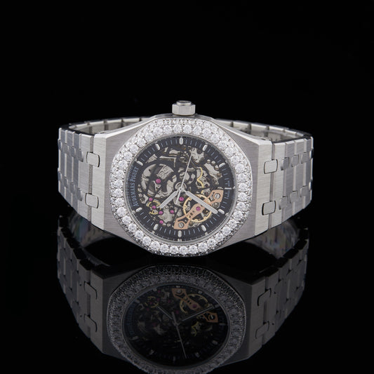 Royal Skeleton Moissanite Diamond Watch Collection Blue Sapphire Edition