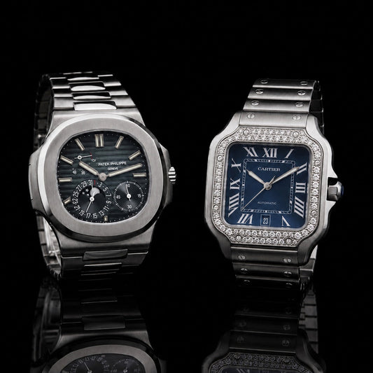 Ivevar Moissanite Diamond Prestige Collection Blue Dial Diamond Bezel And Luxury Steel Timepiece Set
